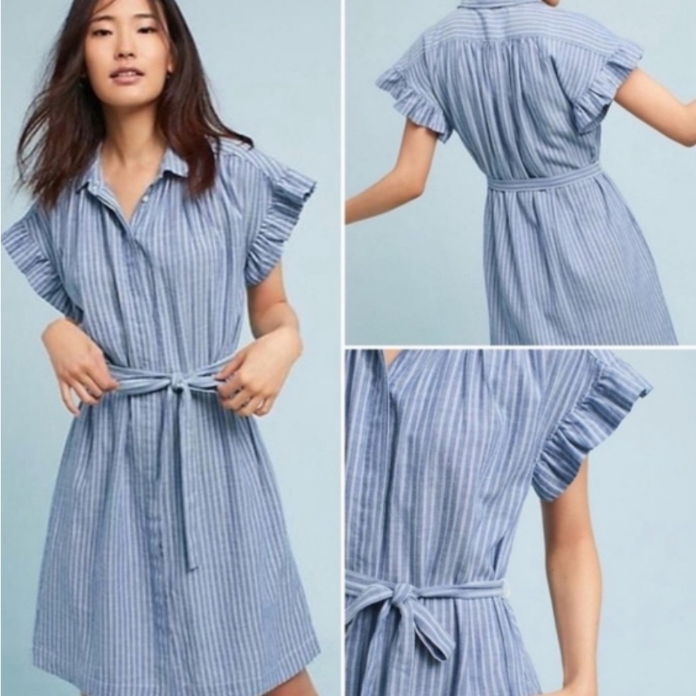 Women’s Anthropologie Isabella Sinclair blue striped shirt dress XS